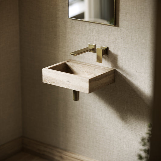 Via Travertine Stone Wall Hung Basin 400mm V2