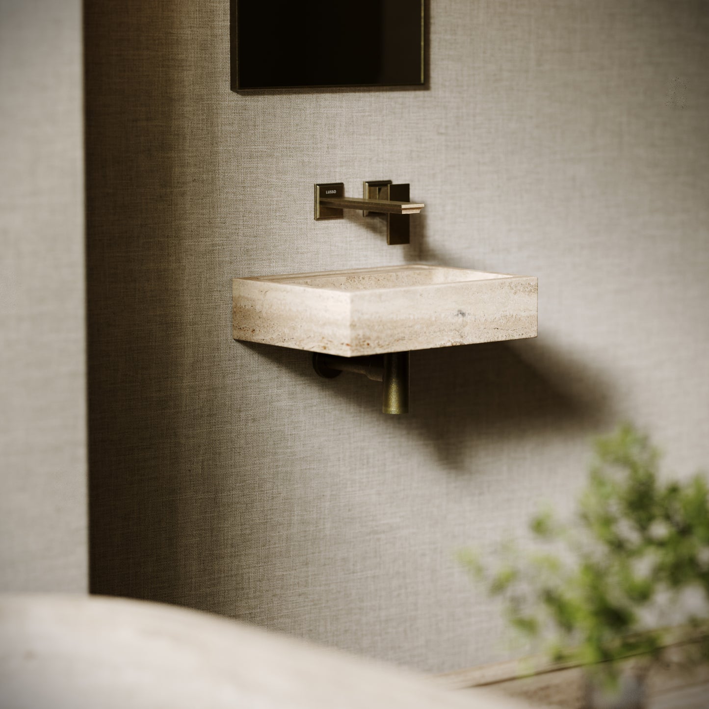 Via Travertine Stone Wall Hung Basin 400mm V2