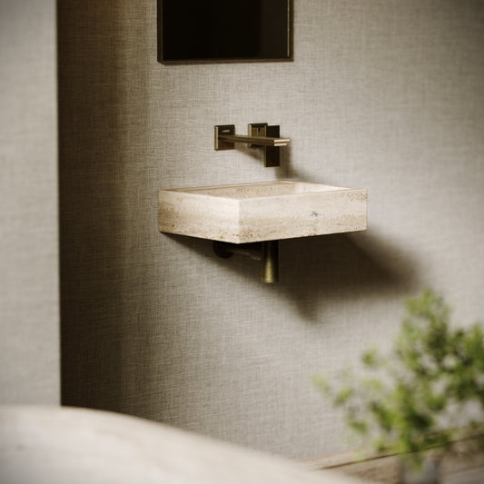Via Travertine Stone Wall Hung Basin 400mm V2