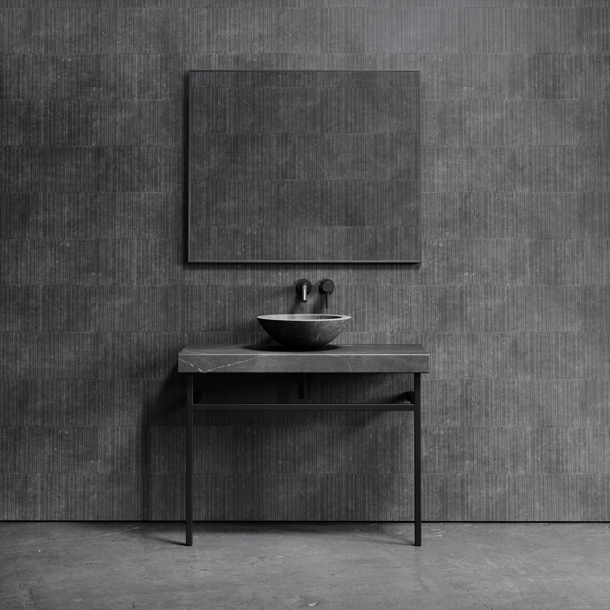 Lomazzo Pietra Grey Marble Countertop Matte Black Vanity Unit 1000mm