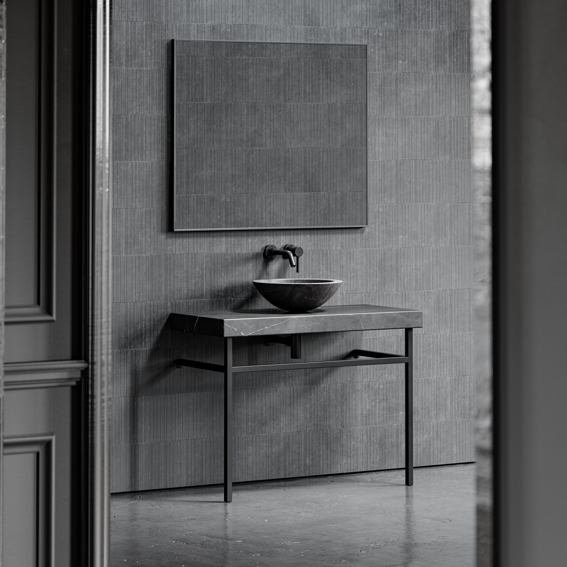 Lomazzo Pietra Grey Marble Countertop Matte Black Vanity Unit 1000mm