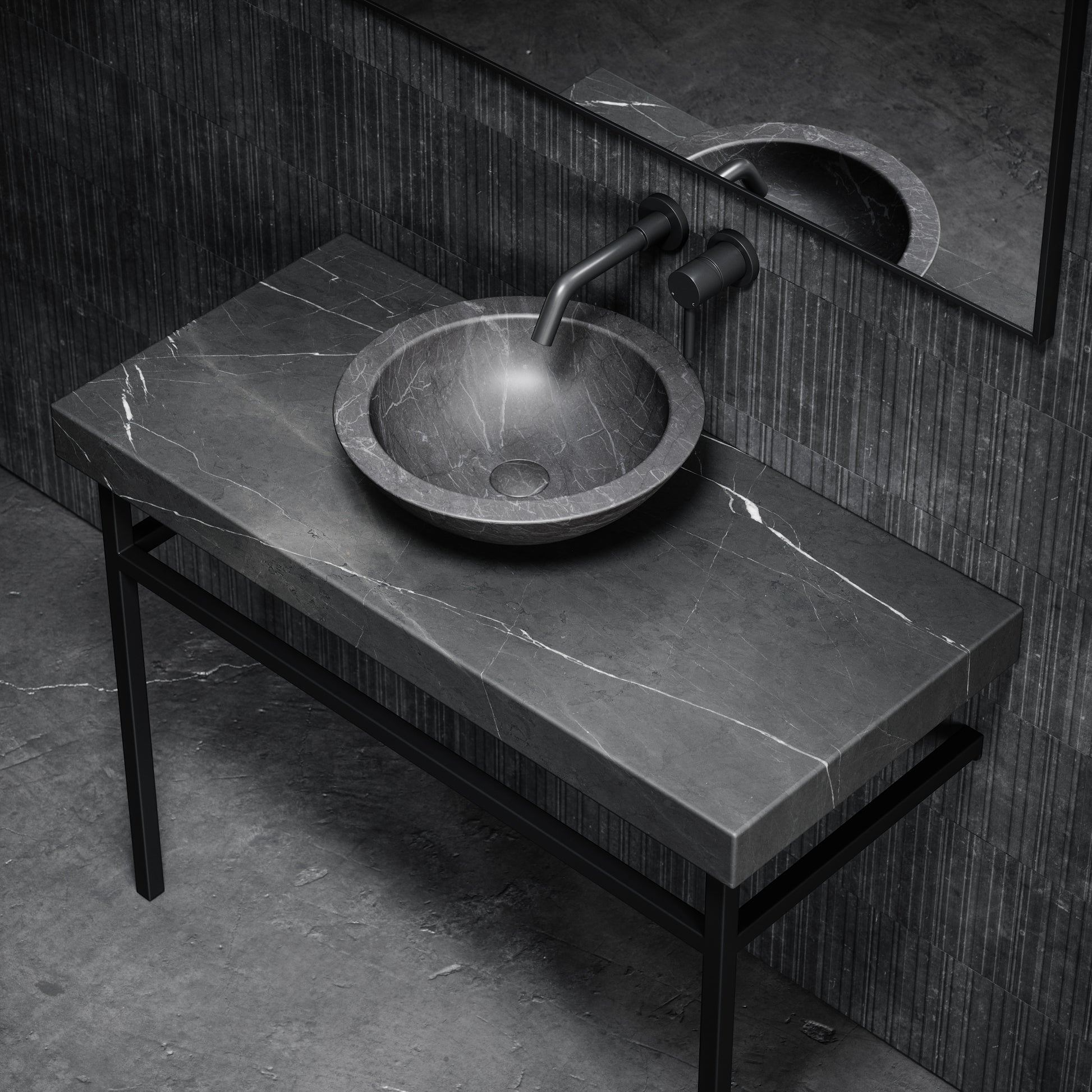 Lomazzo Pietra Grey Marble Countertop Matte Black Vanity Unit 1000mm