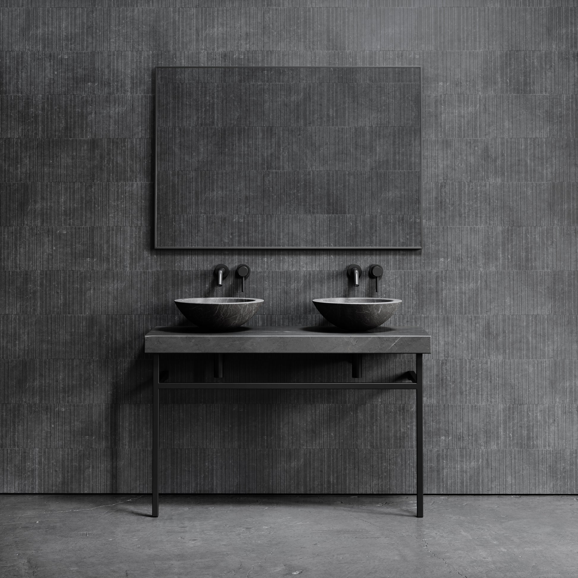 Lomazzo Pietra Grey Marble Countertop Matte Black Vanity Unit 1200mm