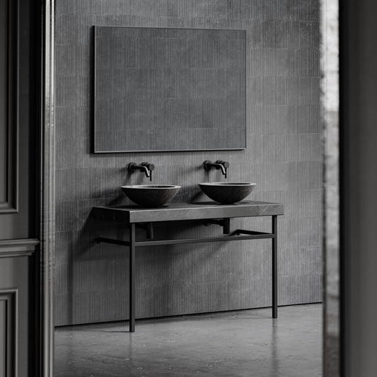 Lomazzo Pietra Grey Marble Countertop Matte Black Vanity Unit 1200mm