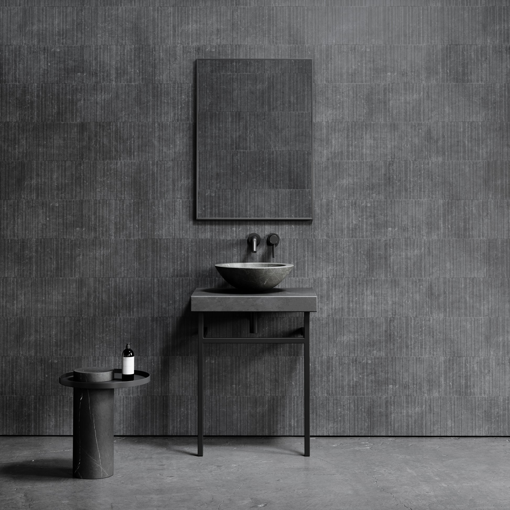 Lomazzo Pietra Grey Marble Countertop Matte Black Vanity Unit 600mm
