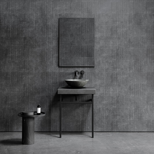Lomazzo Pietra Grey Marble Countertop Matte Black Vanity Unit 600mm
