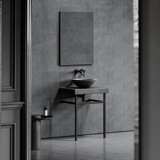 Lomazzo Pietra Grey Marble Countertop Matte Black Vanity Unit 600mm