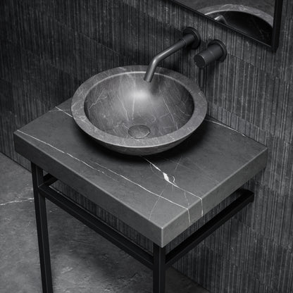 Lomazzo Pietra Grey Marble Countertop Matte Black Vanity Unit 600mm