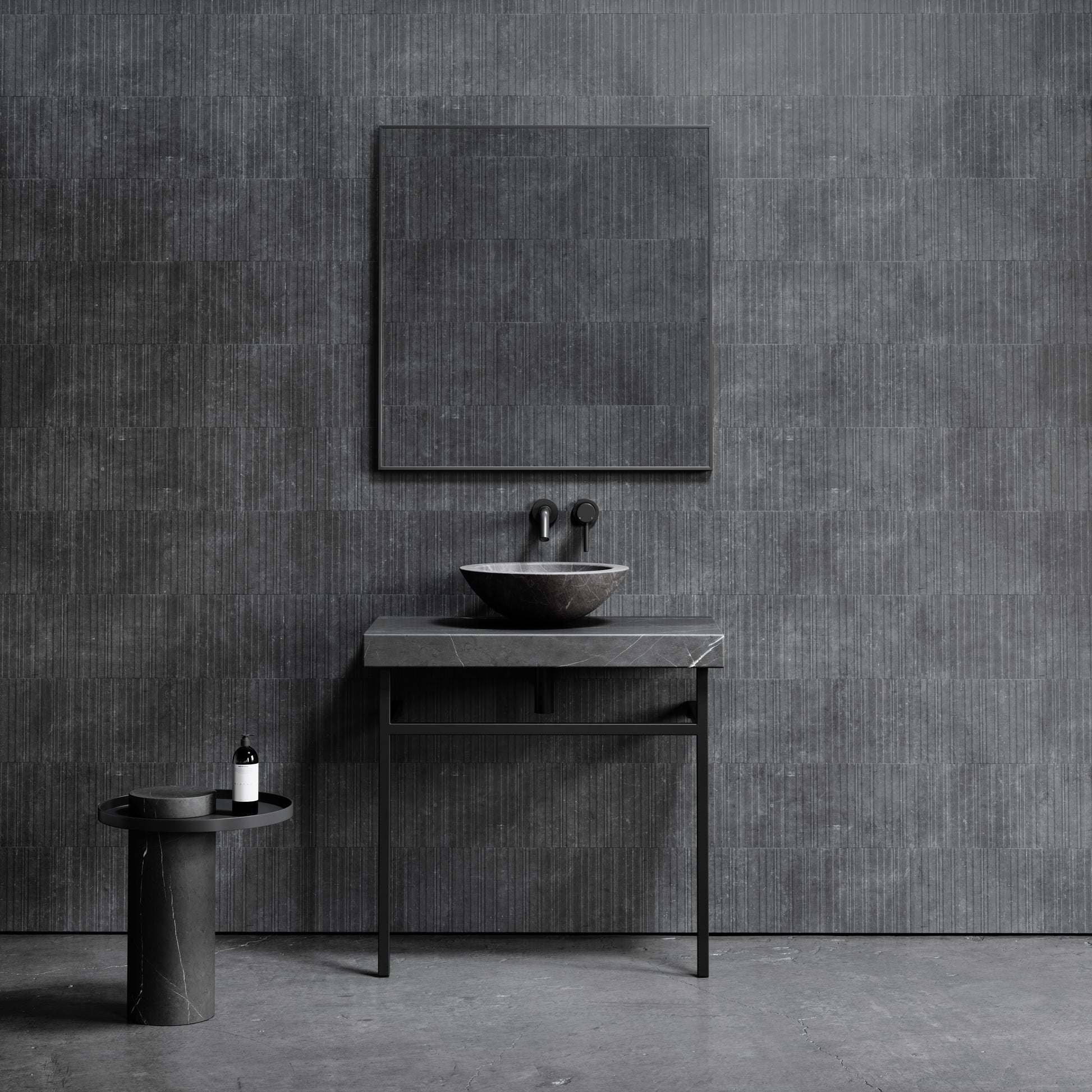 Lomazzo Pietra Grey Marble Countertop Matte Black Vanity Unit 800mm