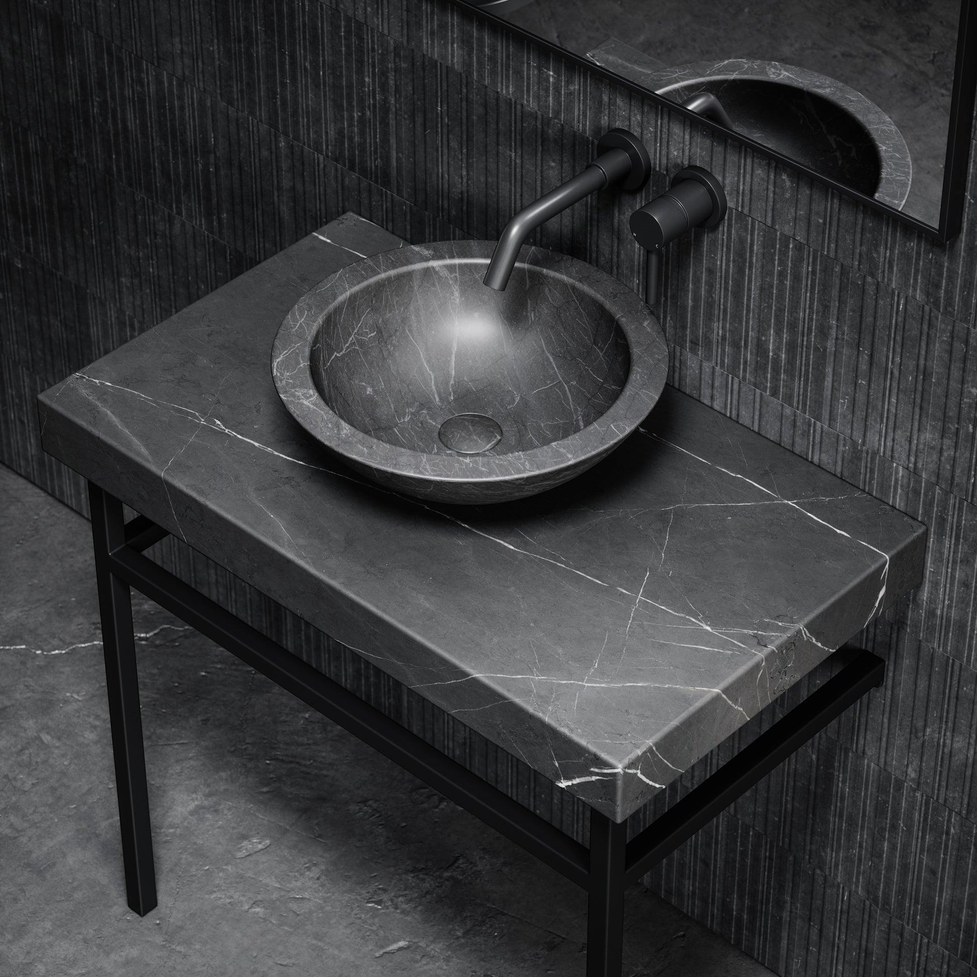 Lomazzo Pietra Grey Marble Countertop Matte Black Vanity Unit 800mm