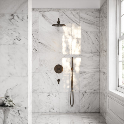 Luxe Brushed Bronze 3 Way Thermostatic Shower with Handheld Shower & Bath Spout