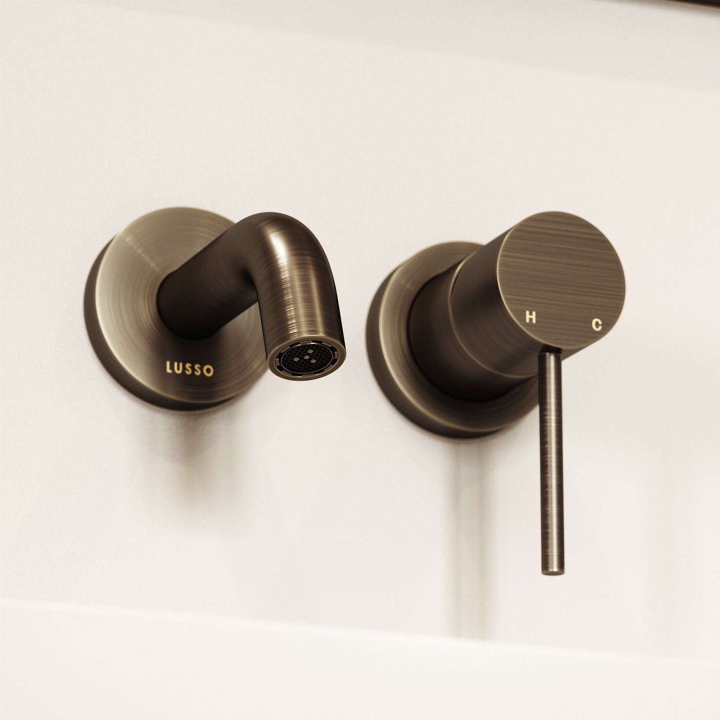 Luxe Brushed Bronze Short Projection Wall Mounted Basin Mixer Tap