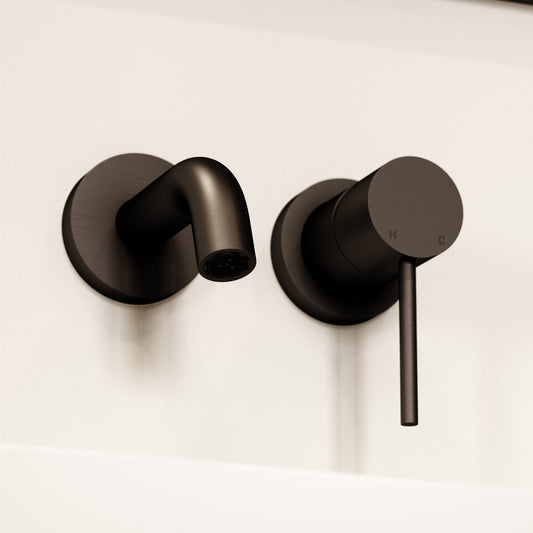 Luxe Deep Bronze Short Projection Wall Mounted Basin Mixer Tap