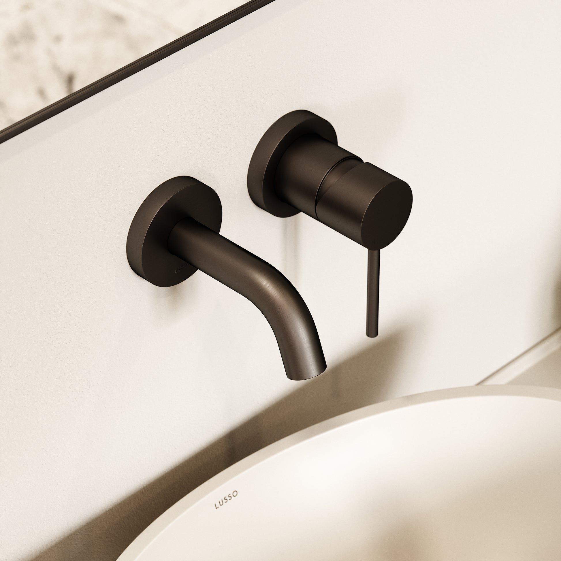 Luxe Deep Bronze Short Projection Wall Mounted Basin Mixer Tap