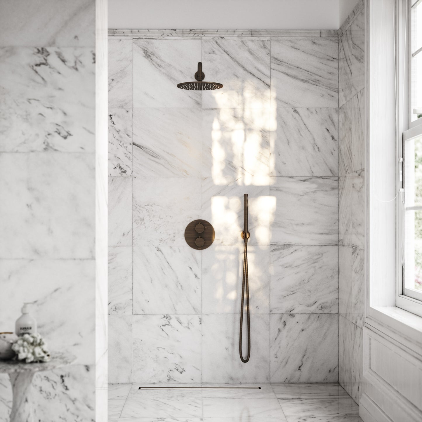 Luxe Brushed Bronze Thermostatic Shower with Handheld Shower