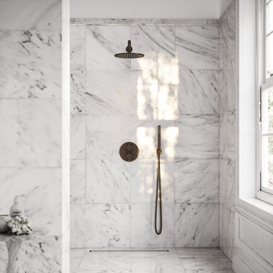 Luxe Brushed Bronze Thermostatic Shower with Handheld Shower