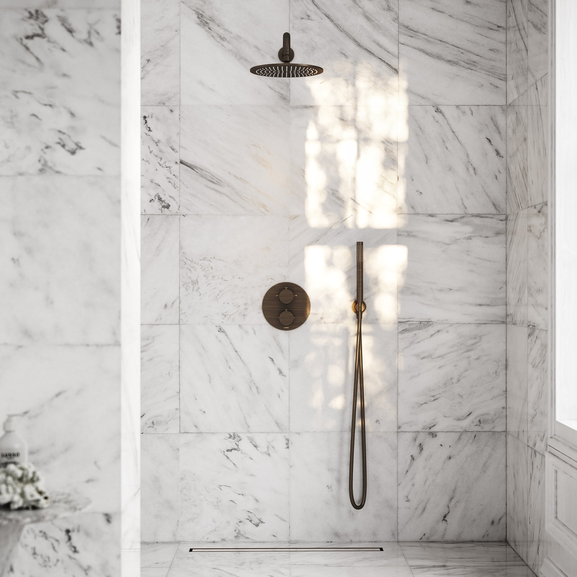 Luxe Brushed Bronze Thermostatic Shower with Handheld Shower