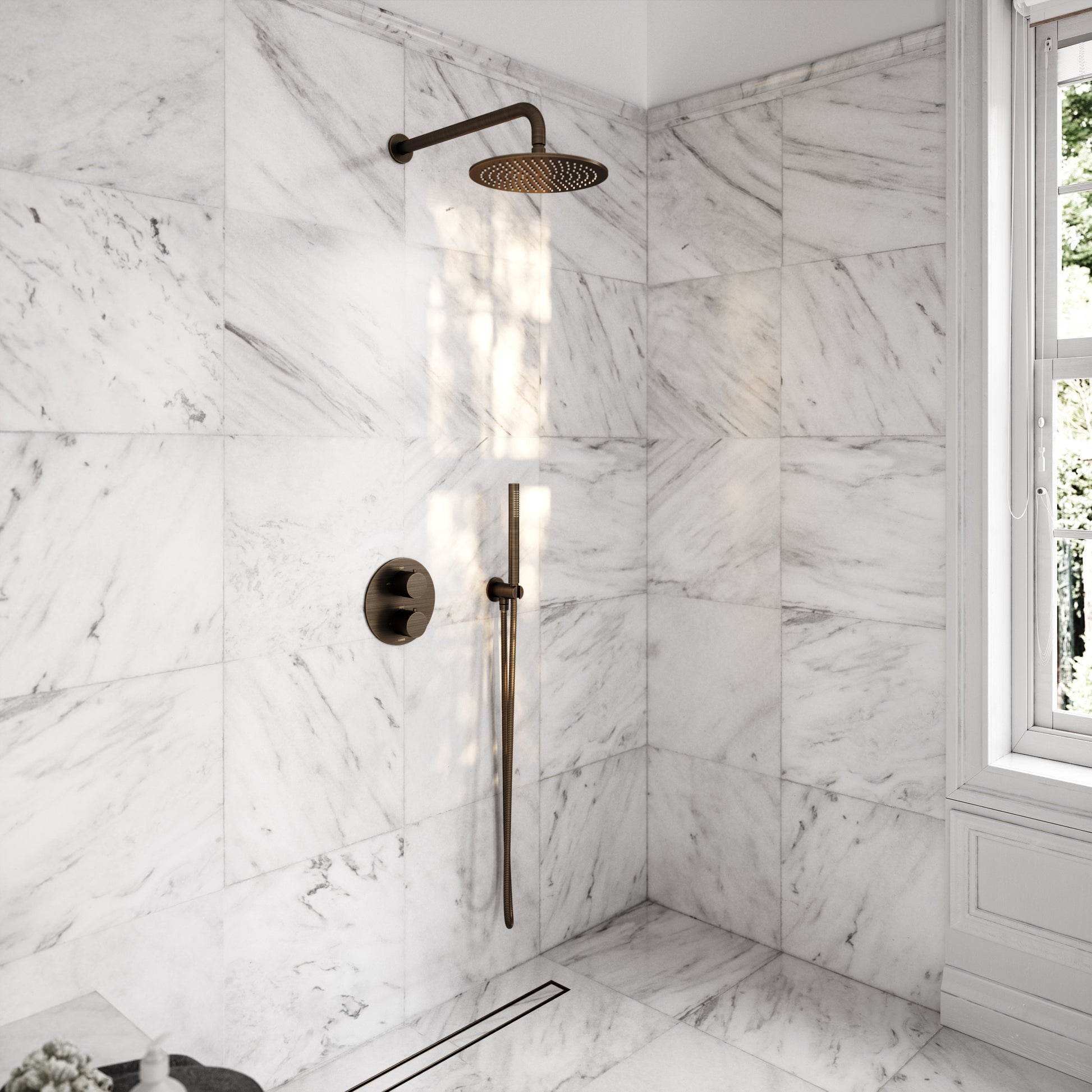 Luxe Brushed Bronze Thermostatic Shower with Handheld Shower