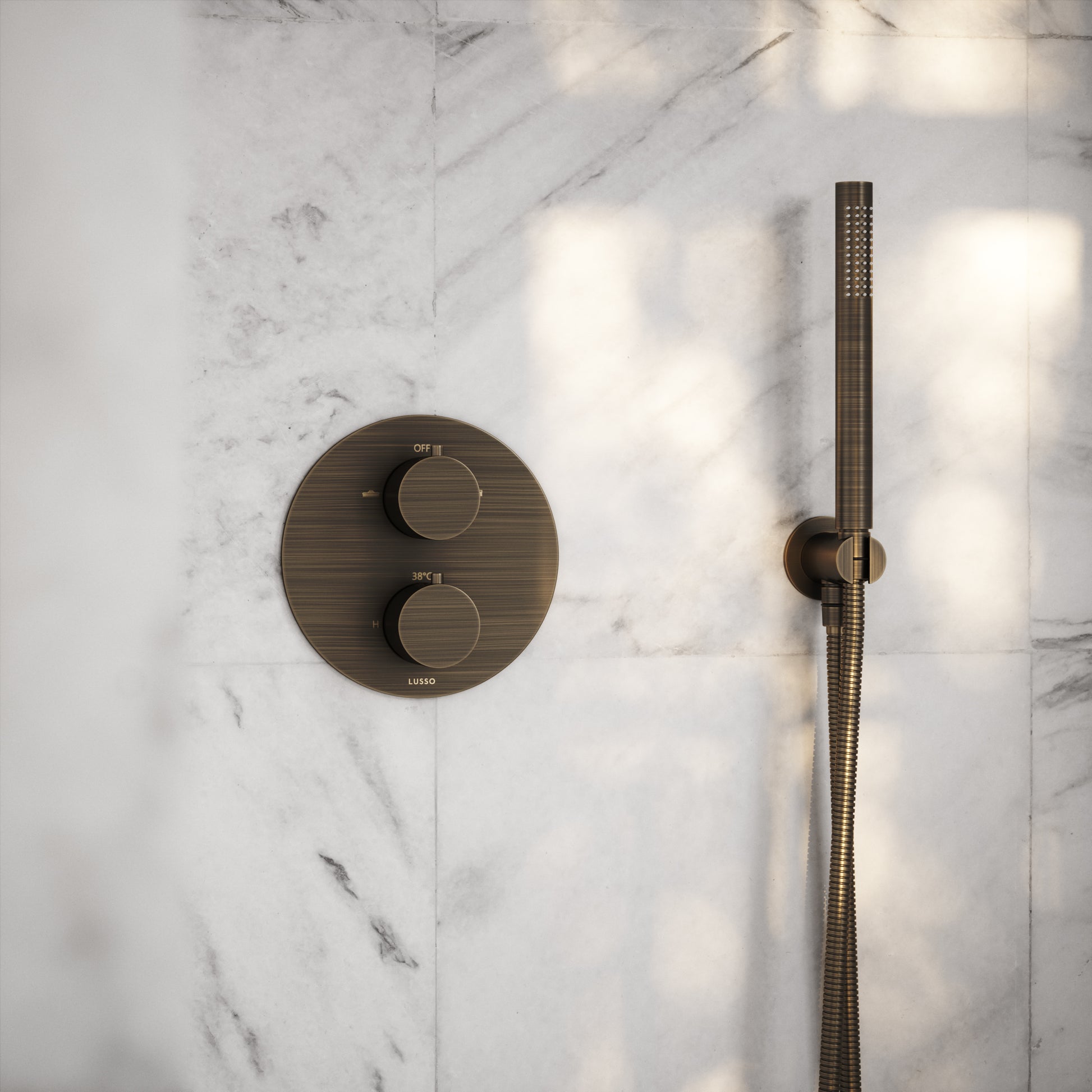 Luxe Brushed Bronze Thermostatic Shower with Handheld Shower