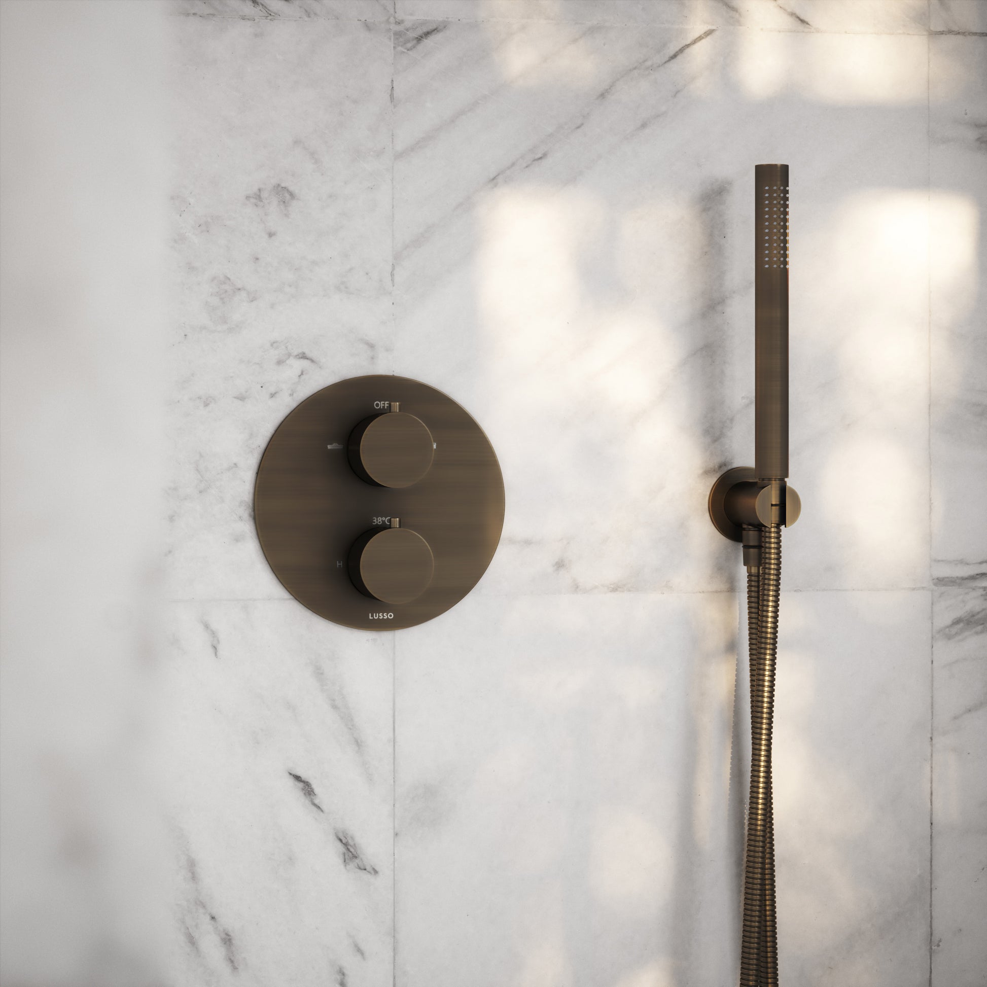 Luxe Brushed Bronze Thermostatic Shower with Handheld Shower