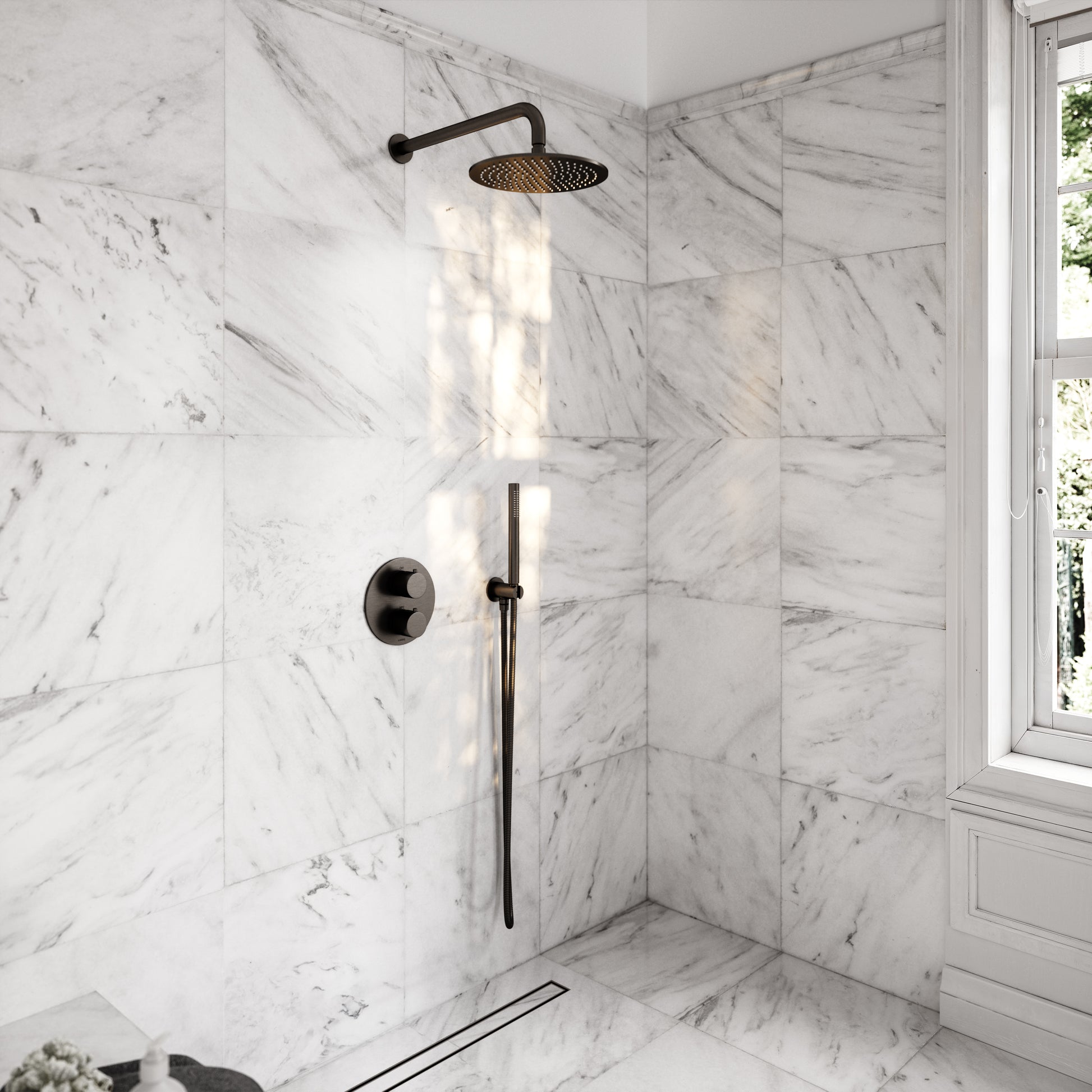 Luxe Deep Bronze Thermostatic Shower with Handheld Shower