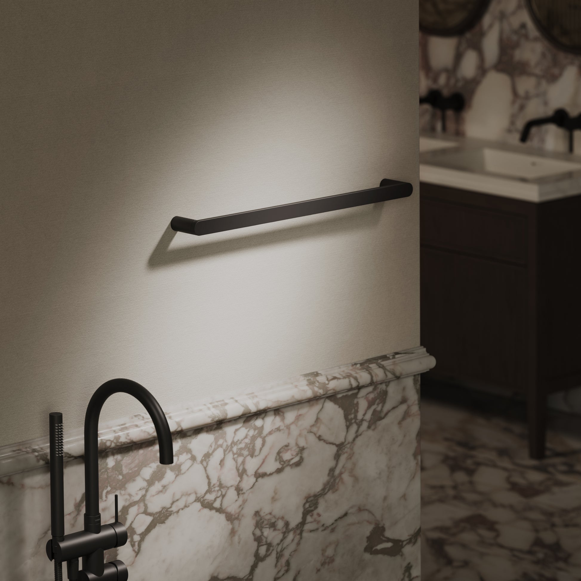 Luxe Matte Black Towel Bar Rail 600mm