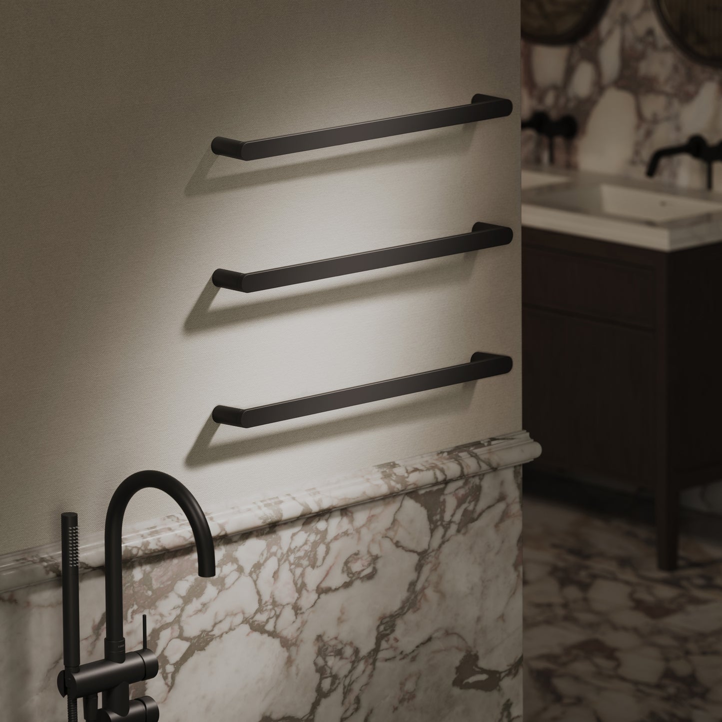 Luxe Matte Black 3 Bar Towel Rail 600mm