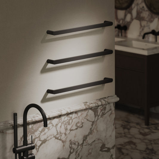 Luxe Matte Black 3 Bar Towel Rail 600mm