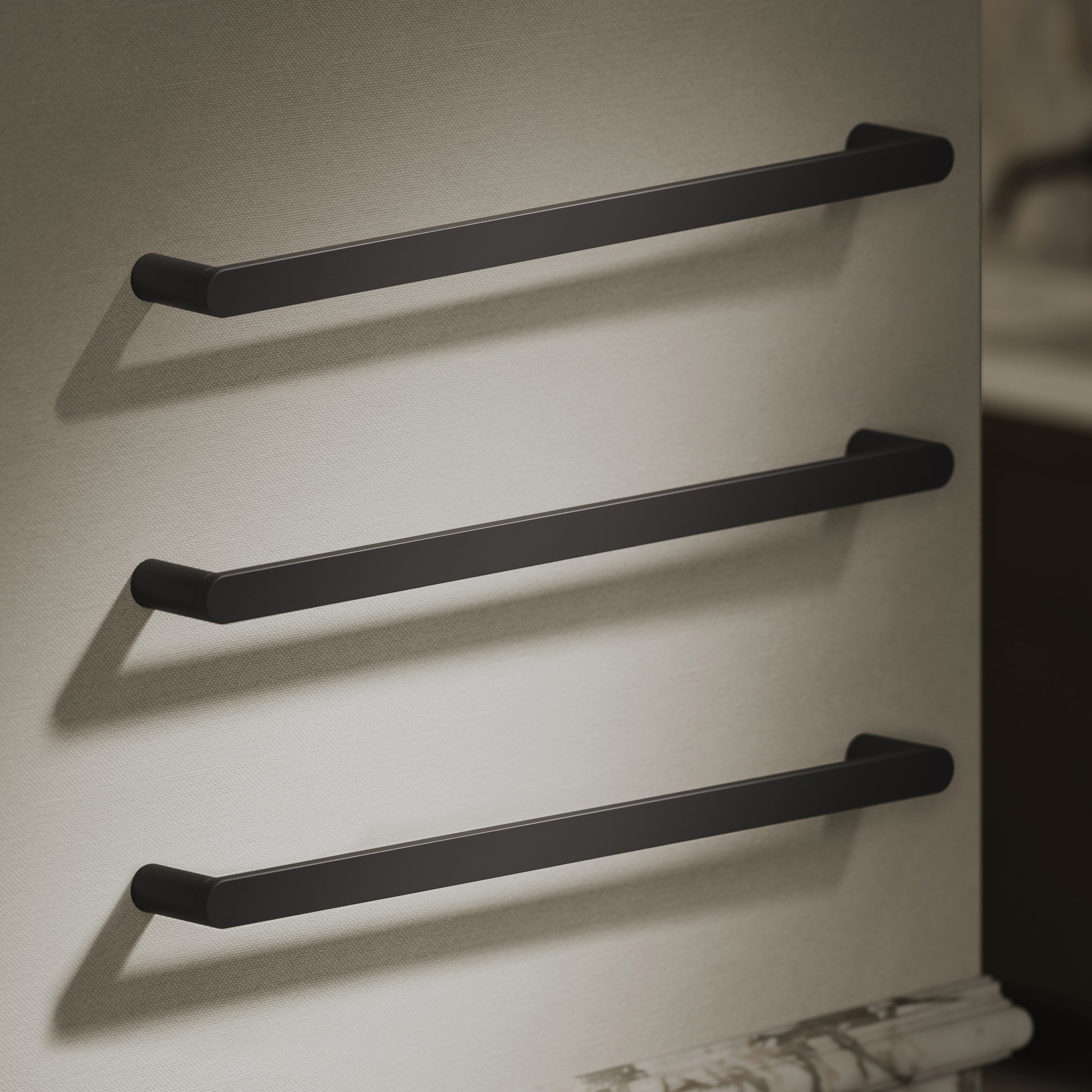 Luxe Matte Black 3 Bar Towel Rail 600mm