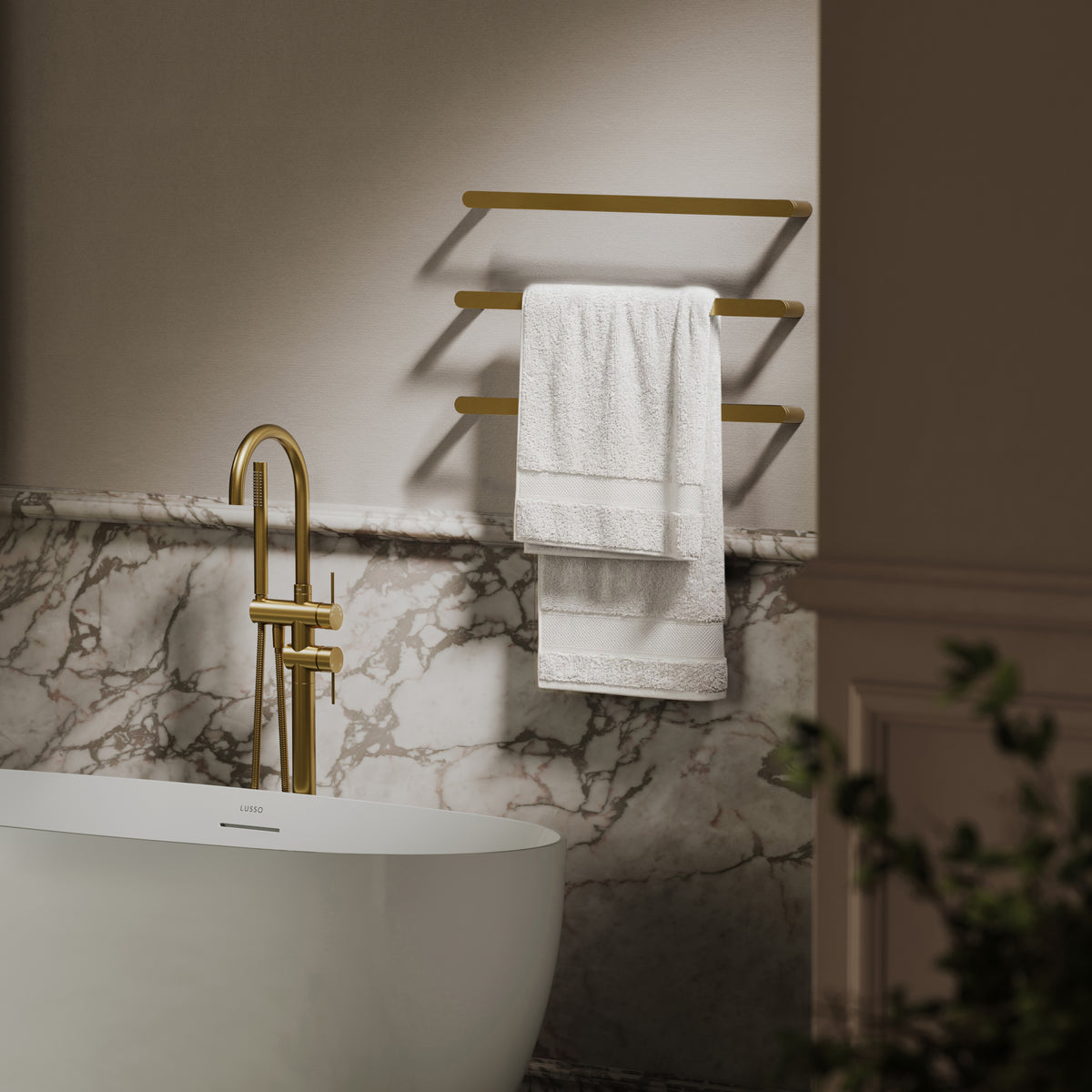 Luxe Brushed Gold 3 Bar Towel Rail 600mm