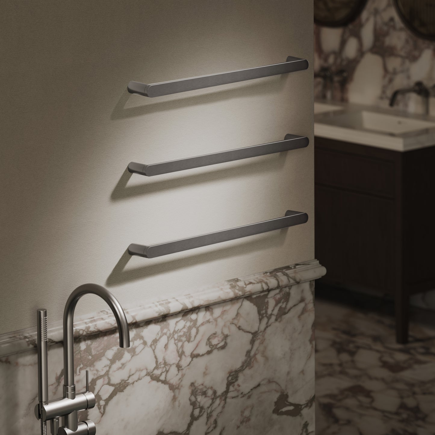 Luxe Brushed Stainless 3 Bar Towel Rail 600mm