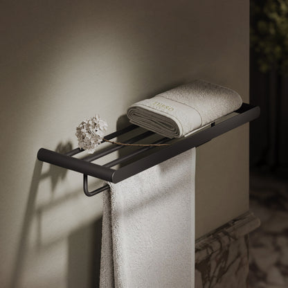 Luxe Matte Black Towel Shelf With Rail 600mm