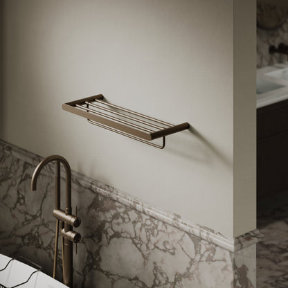 Luxe Brushed Bronze Towel Shelf With Rail 600mm