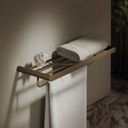 Luxe Brushed Bronze Towel Shelf With Rail 600mm
