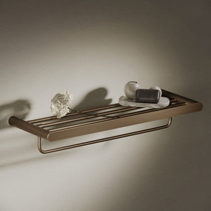 Luxe Brushed Bronze Towel Shelf With Rail 600mm