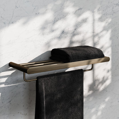 Luxe Brushed Bronze Towel Shelf With Rail 600mm