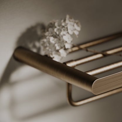 Luxe Brushed Bronze Towel Shelf With Rail 600mm