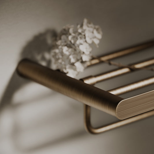 Luxe Brushed Bronze Towel Shelf With Rail 600mm