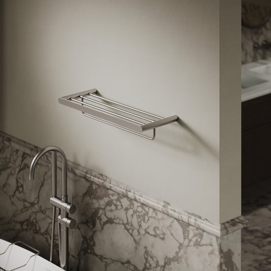 Luxe Brushed Stainless Towel Shelf With Rail 600mm