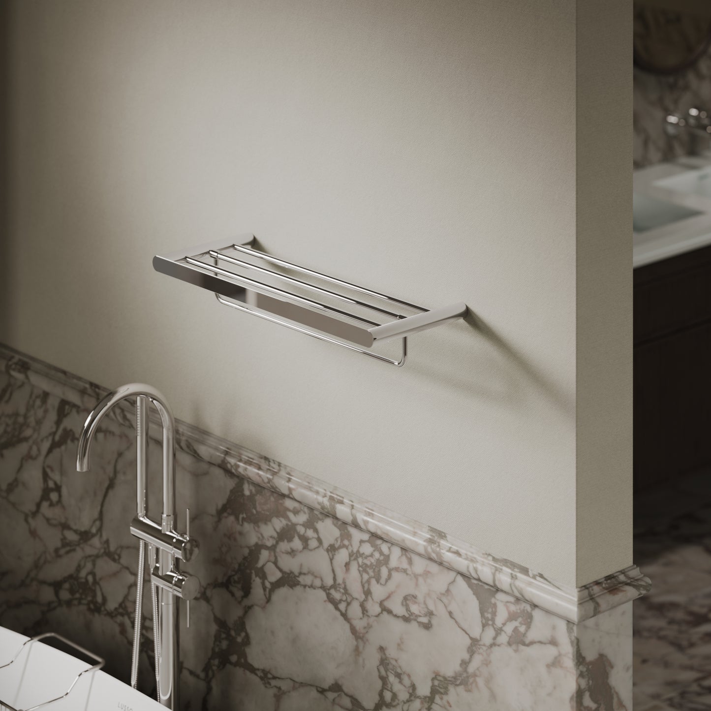 Lusso Chrome Luxe Towel Shelf With Rail 600mm