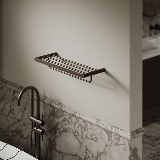 Luxe Deep Bronze Towel Shelf With Rail 600mm