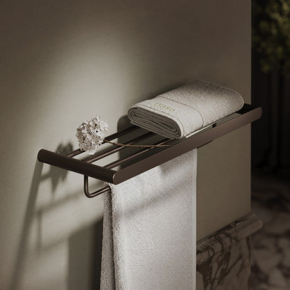 Luxe Deep Bronze Towel Shelf With Rail 600mm