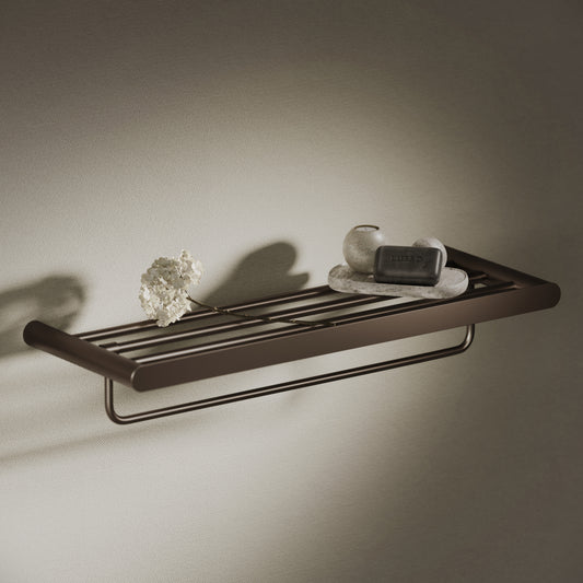 Luxe Deep Bronze Towel Shelf With Rail 600mm