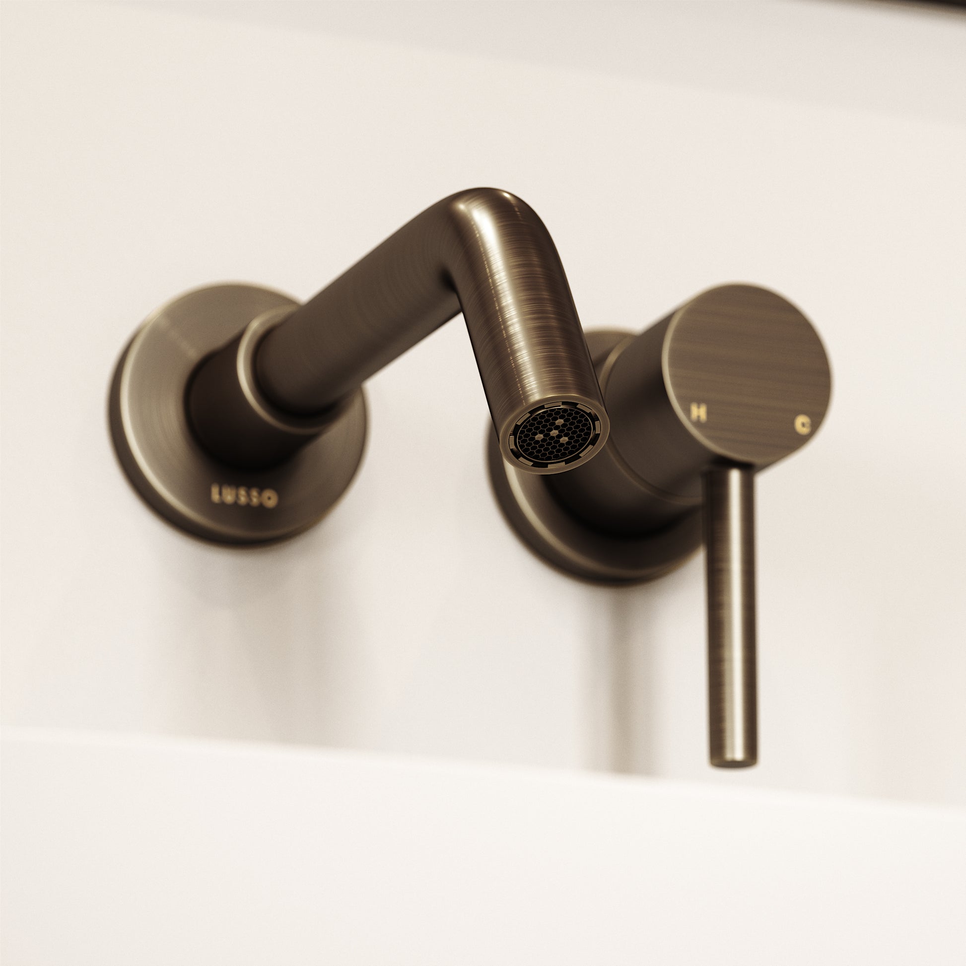 Luxe Brushed Bronze Wall Mounted Basin Mixer Tap