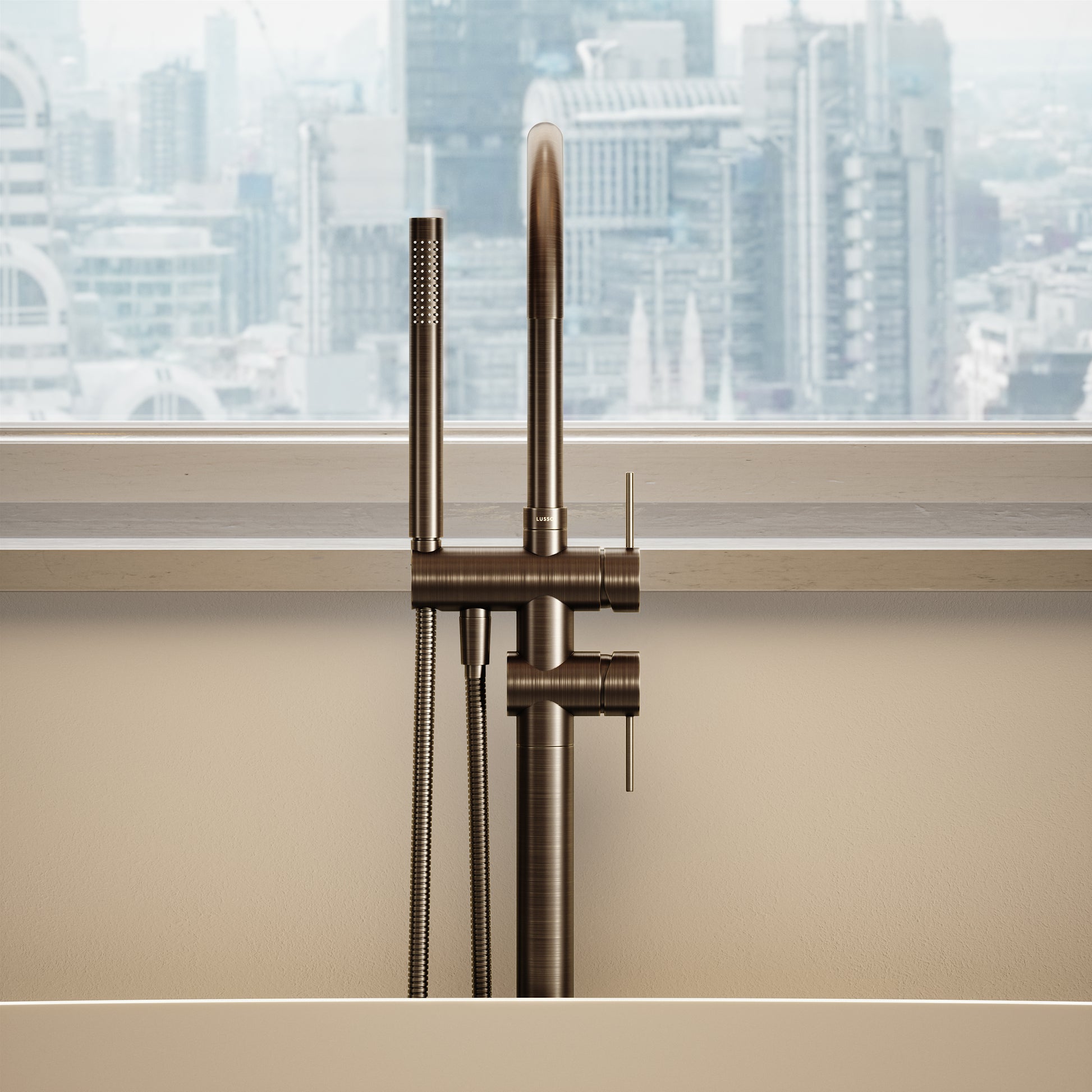 Luxe Brushed Bronze Floorstanding Bath Shower Mixer Tap