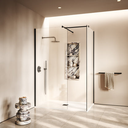 Modular Complete Walk In Shower Enclosure Matte Black - KIT B (ALL SIZES)