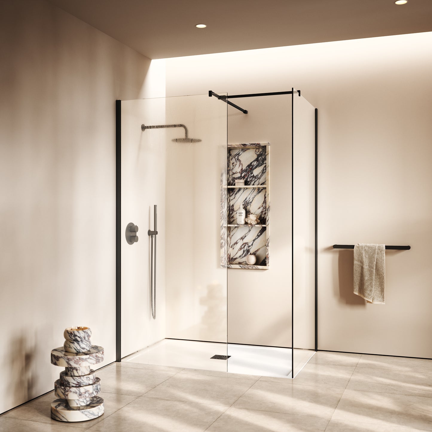 Modular Complete Walk In Shower Enclosure Matte Black - KIT B (ALL SIZES)