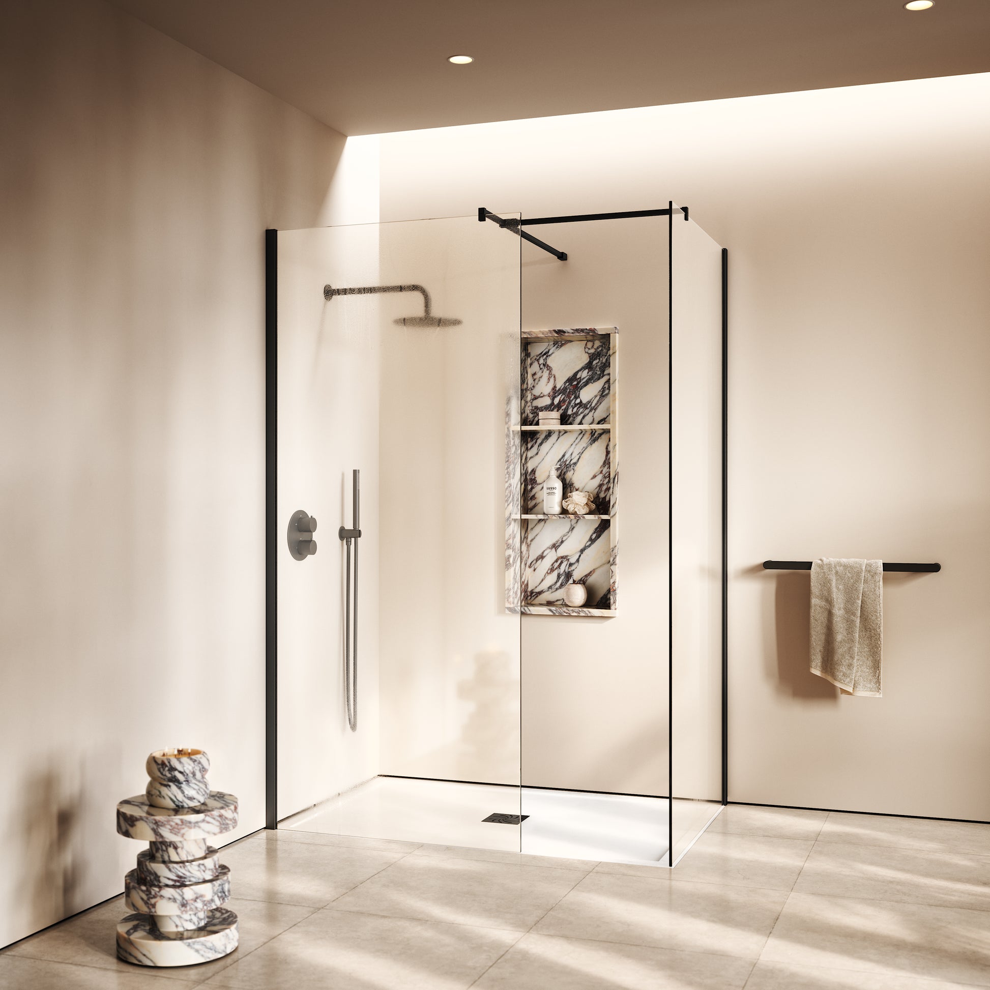Modular Complete Walk In Shower Enclosure Matte Black - KIT B (ALL SIZES)