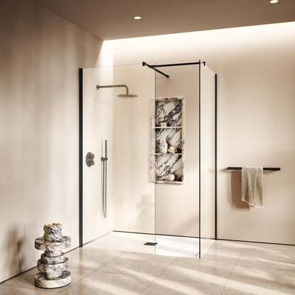 Modular Complete Walk In Shower Enclosure Matte Black - KIT B (ALL SIZES)