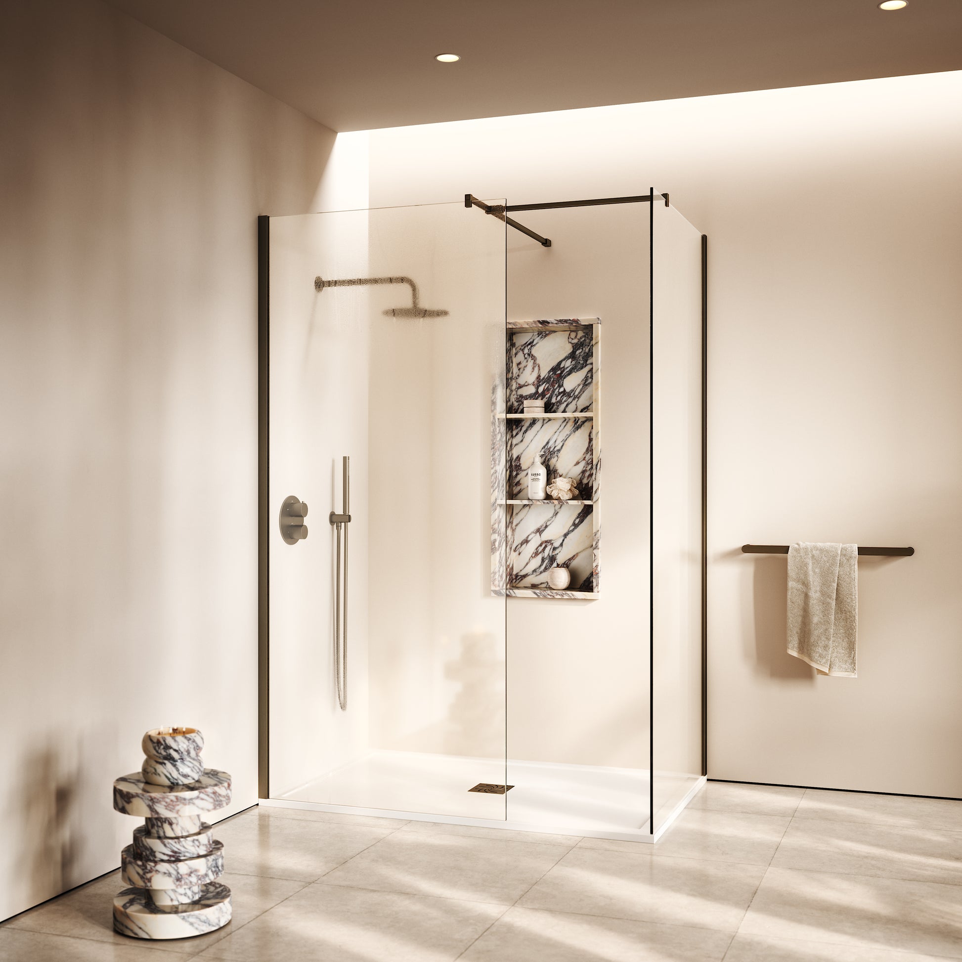 Modular Brushed Bronze Complete Walk In Shower Enclosure - KIT B - All Sizes